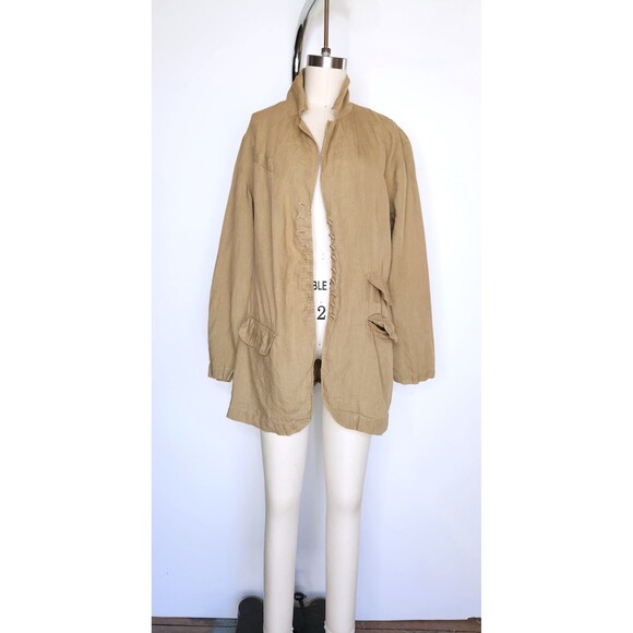 Green Sage Linen Jacket Blazer by Sue Wong -Green Linen Duster - Made in USA S M - Picture 9 of 10